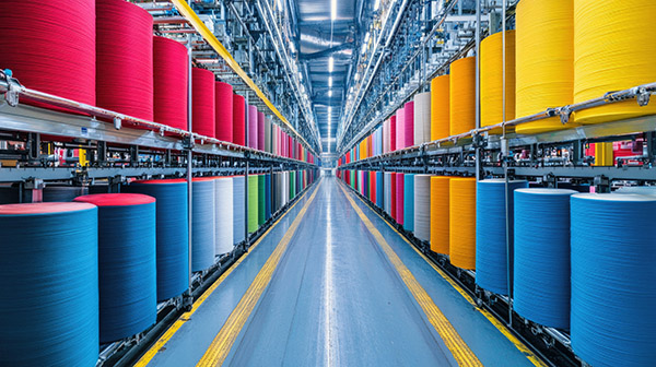 Rolls of sustainably produced fabric.